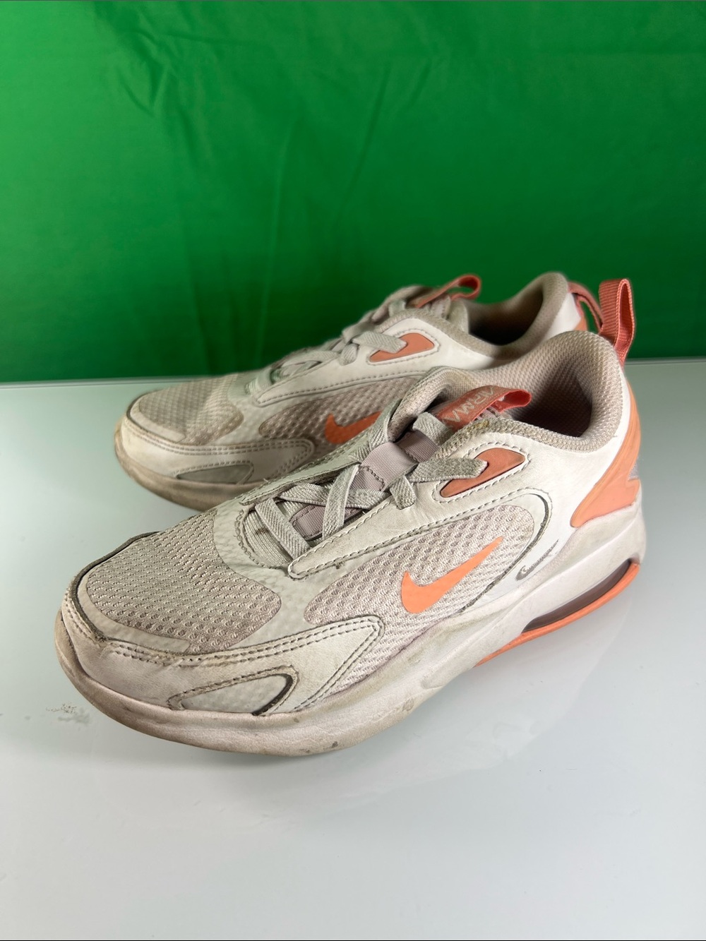 Nike Beige and Orange Low-Top Mesh Sneakers